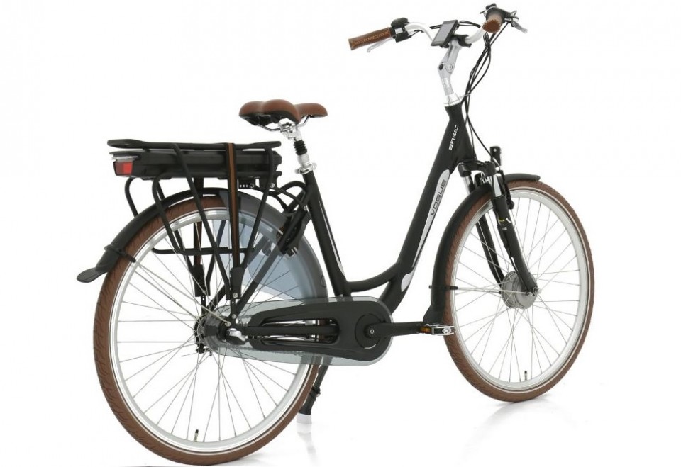 Vogue Basic N7 - mat zwart/bruin - elektrische damesfiets