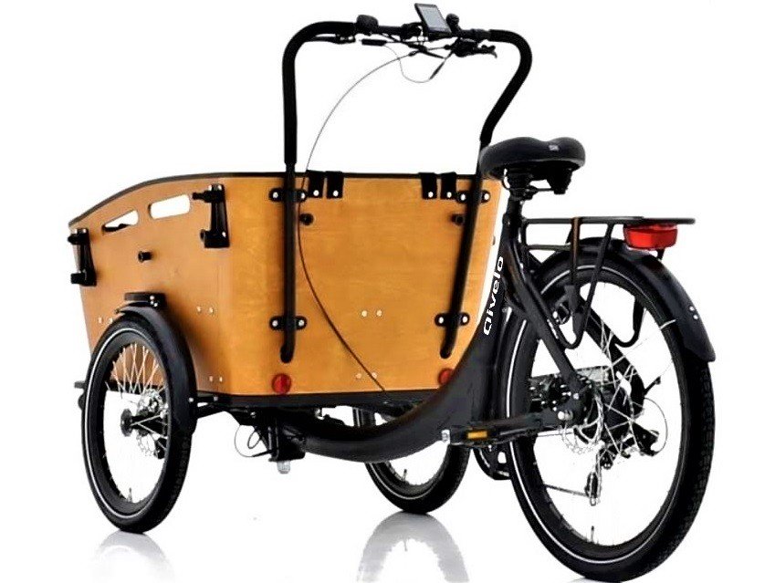 Qivelo Curve DR7 elektrische driewieler bakfiets - mat zwart/bruin