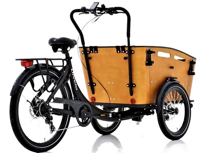 Qivelo Curve DR7 elektrische driewieler bakfiets - mat zwart/bruin