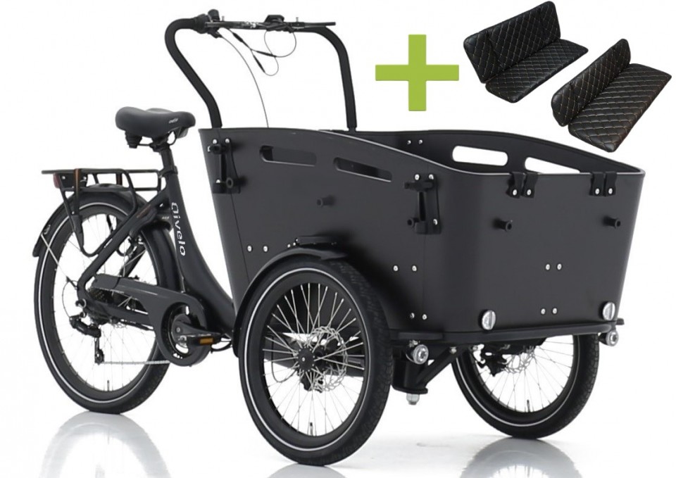 Qivelo Curve DR7 elektrische driewieler bakfiets - mat zwart/zwart