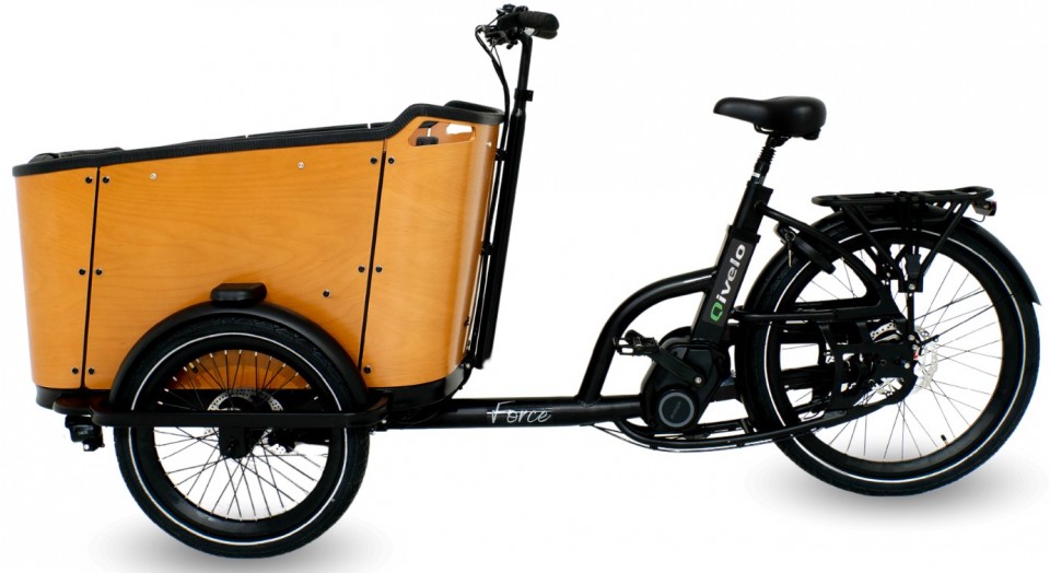 Qivelo Force elektrische driewieler bakfiets - mat zwart/bruin