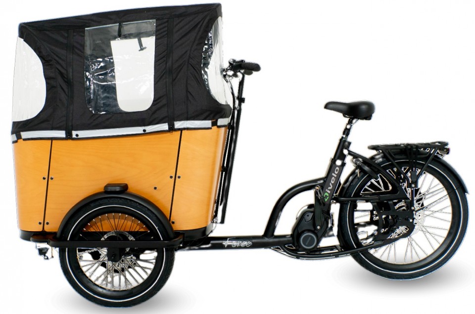 Qivelo Force elektrische driewieler bakfiets - mat zwart/bruin