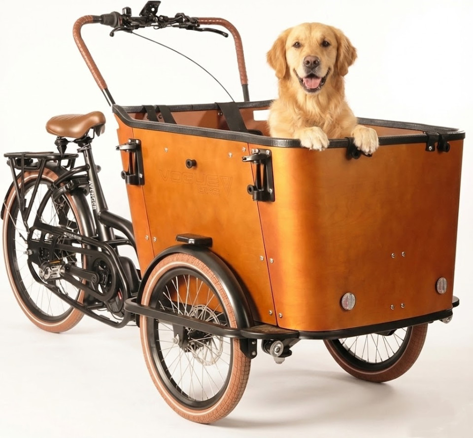 Vogue Avenger - elektrische driewieler bakfiets - mat zwart/bruin