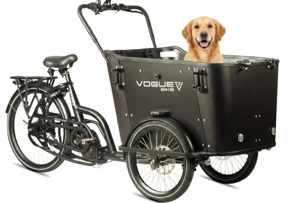 Vogue Avenger - elektrische driewieler bakfiets - mat zwart/zwart