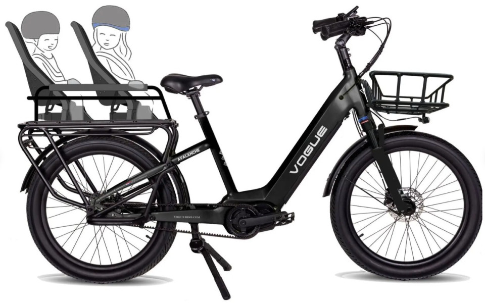 Vogue Avalanche 2026 - Matt Black - Elektrische Longtail Gezinsfiets