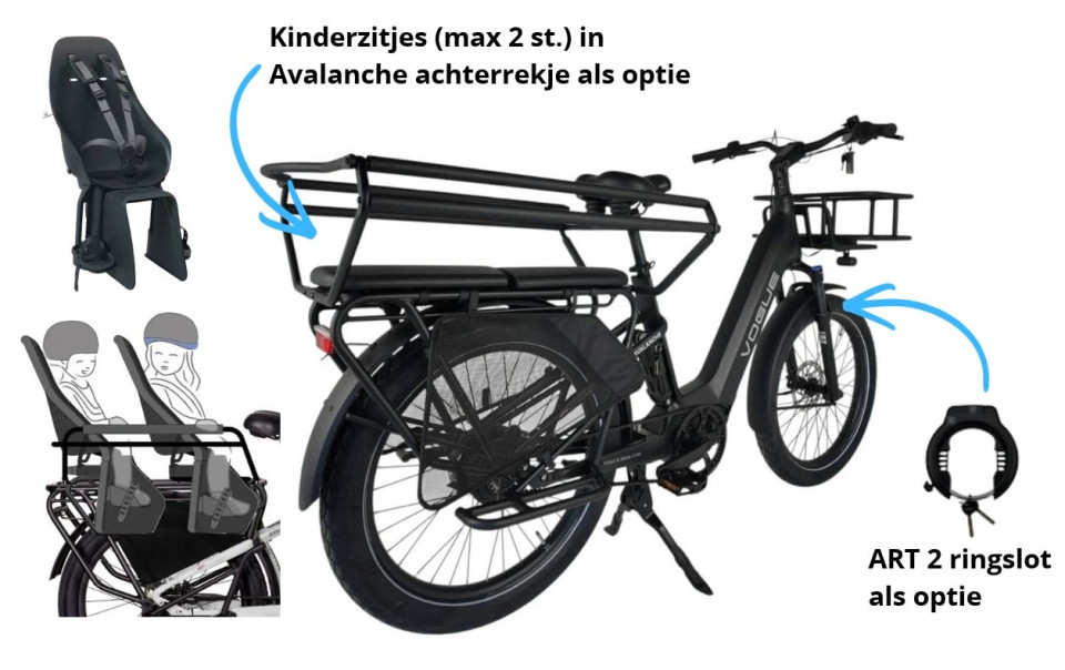 Vogue Avalanche 2026 - Matt Cool Grey - Elektrische Longtail Gezinsfiets