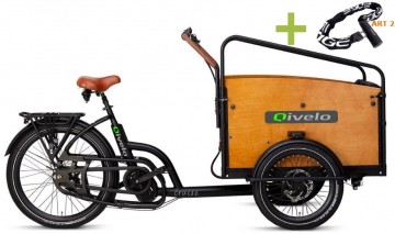 Qivelo Cruise elektrische driewieler bakfiets - mat zwart/bruin