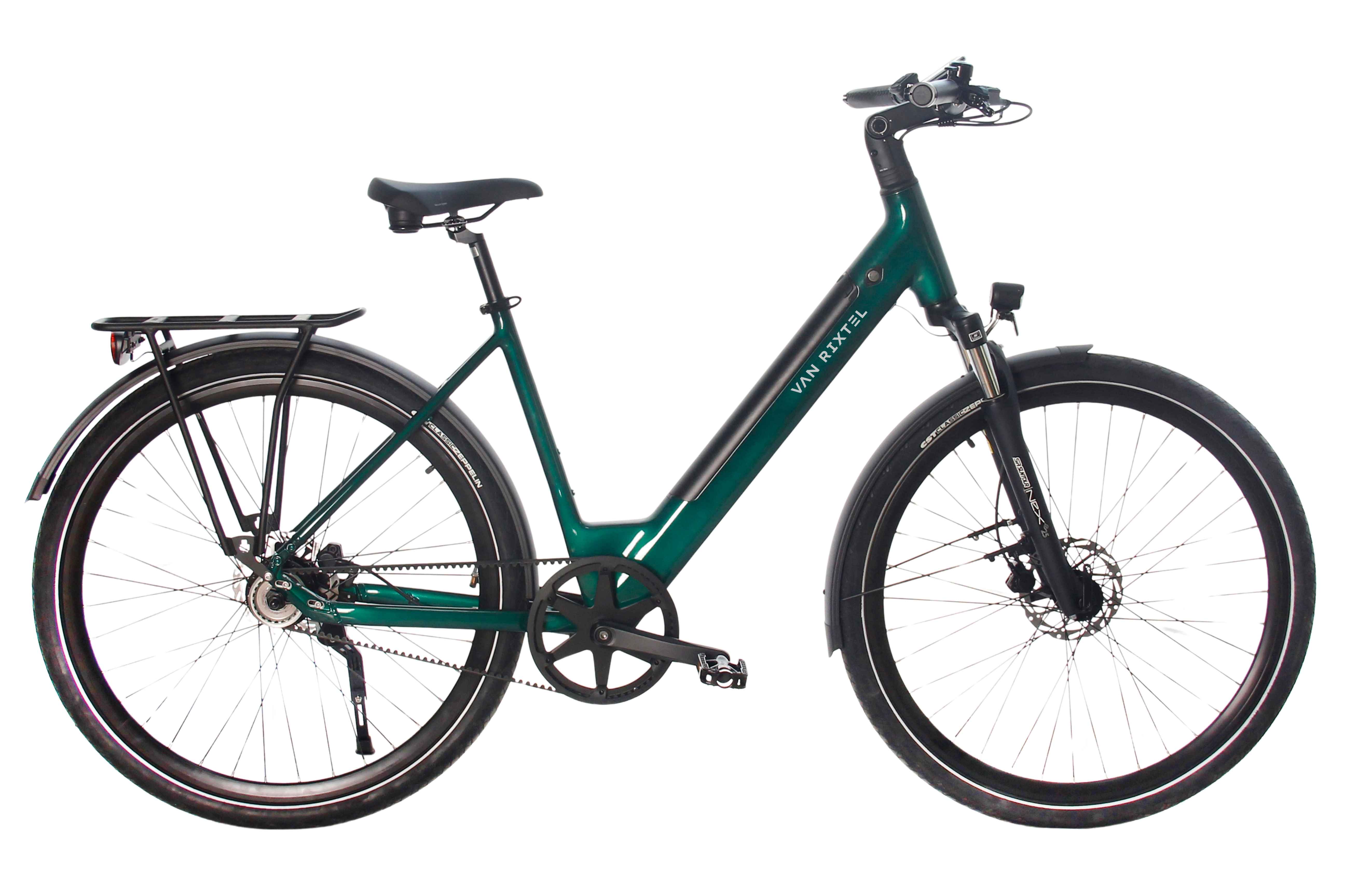 Elektrische damesfiets met riemaandrijving en Mivice motor Emerald Green
