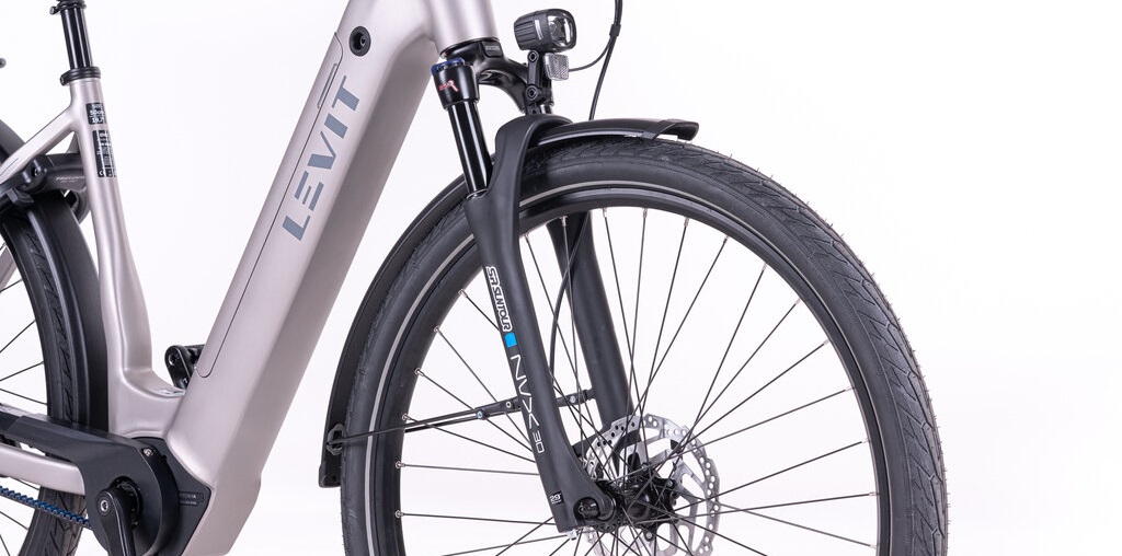Levit Beleco 5 Lowstep 2026 - champagne - elektrische damesfiets voorvork vering