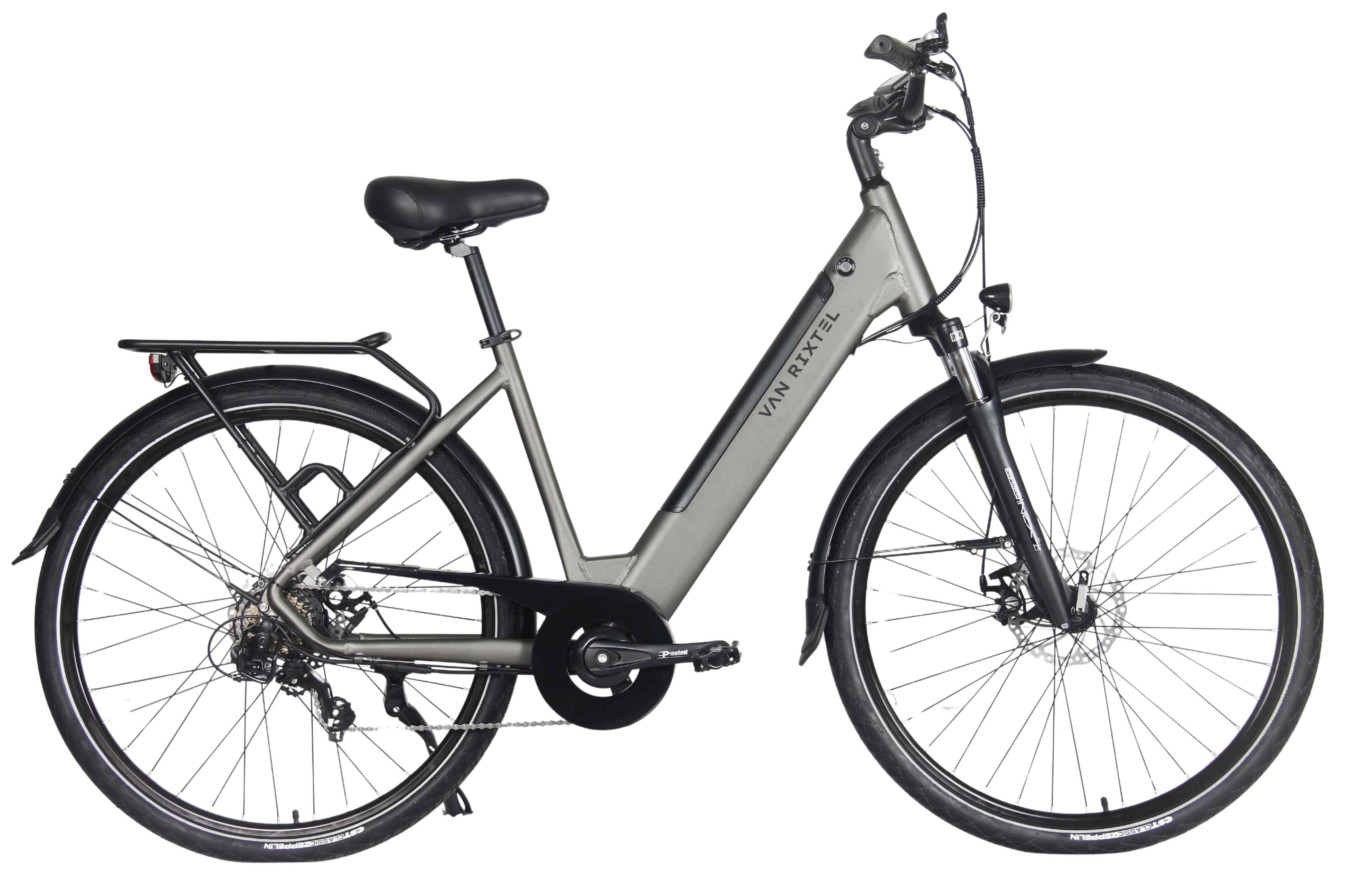 Elektrische damesfiets met achterwielmotor en lage instap