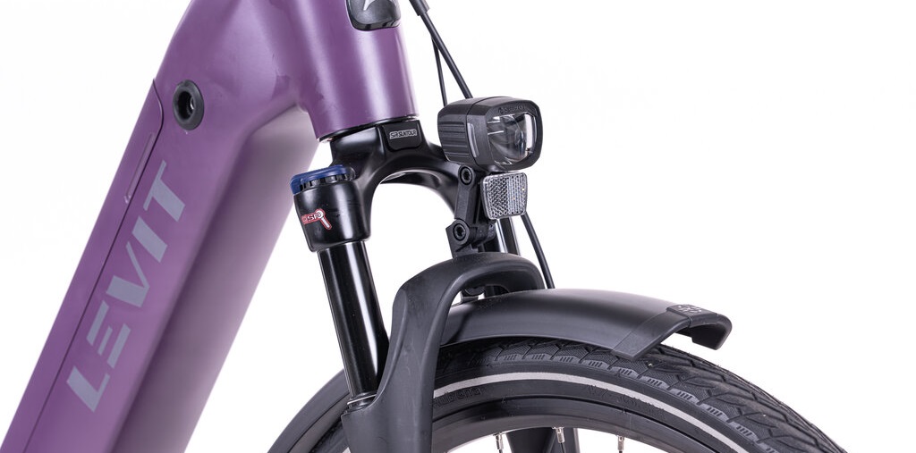 Levit Beleco RD lowstep 2026 - bordeaux - elektrische damesfiets verende voorvork